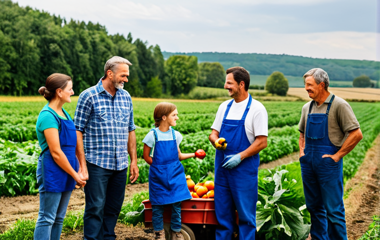 **
"A group of fully clothed families participating in a rural farm experience, harvesting fresh produce, modest clothing, appropriate attire, safe for work, scenic countryside background, perfect anatomy, correct proportions, well-formed hands, proper finger count, natural poses, family-friendly, professional photography, high quality."
**